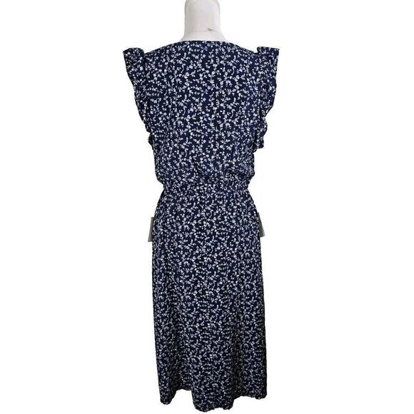 GAP~Woman Size S~Navy Blue Floral Print Flutter Sleeve Midi Dress Lined, Pockets - Picture 3 of 9